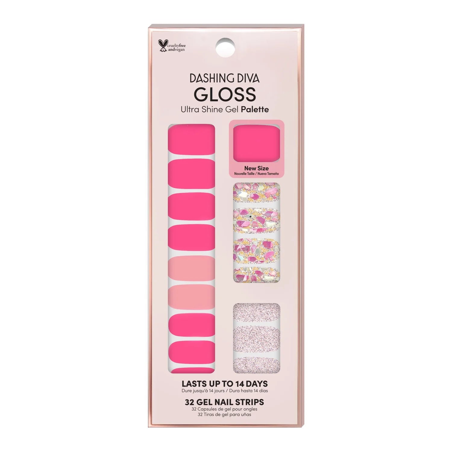 Dashing Diva - Gloss Strips - Palm Beach, set van 32 gel nagelstrips in verschillende roze tinten en een bloemenpatroon.