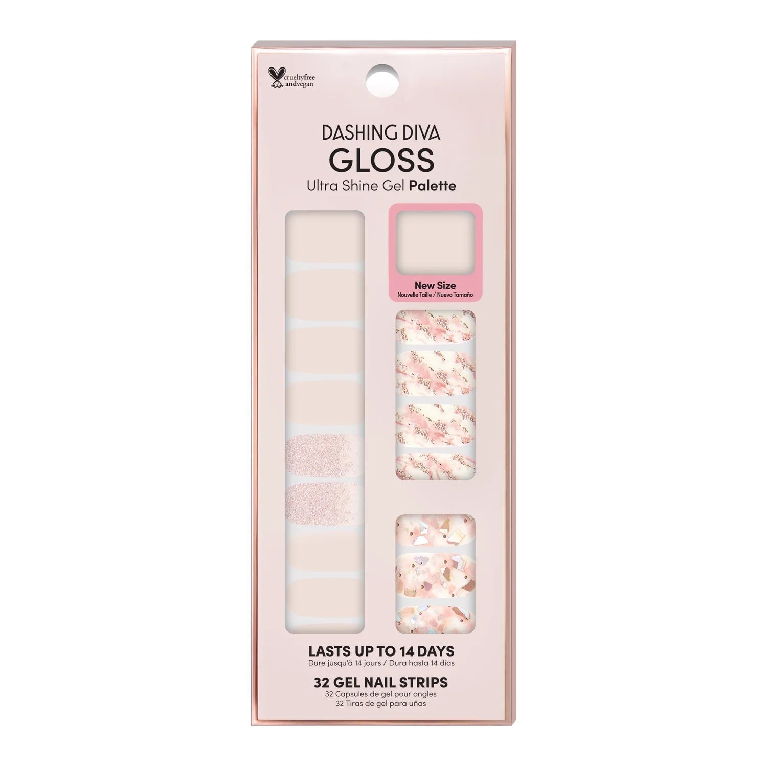 Dashing Diva - Gloss Strips - Crystal Clear, transparante nagelstickers in een elegante verpakking met bloemenmotief.
