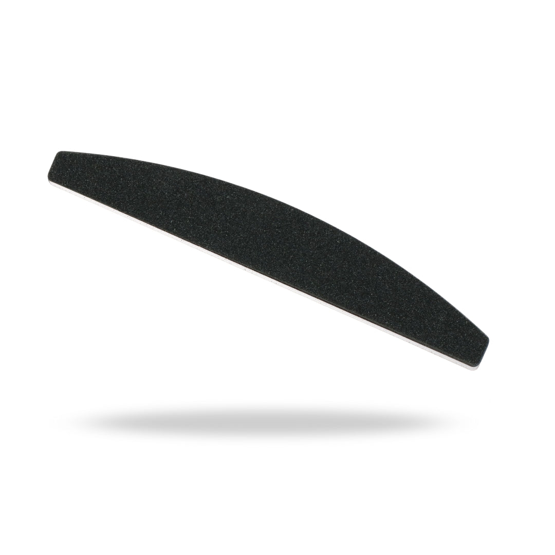 Salon Nail Vijl 100-180 in zwart, gebogen vorm, ideaal voor het vijlen van nagels. Perfect voor professioneel gebruik.