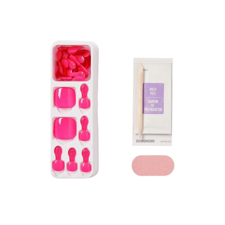 imPRESS Toenails - Tickle Me Pink, set met felroze nagels in verschillende vormen en bijbehorende accessoires.