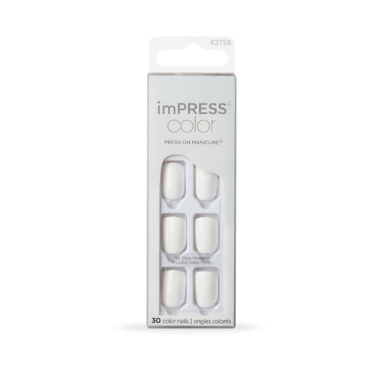 imPRESS Color - Frosting, witte persnagels in een transparante verpakking, ideaal voor een snelle manicure.
