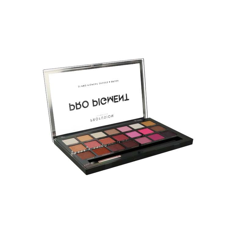 Pro Artistry Palette Pigment van Profusion met 16 diverse oogschaduwkleuren in een elegante zwarte verpakking.