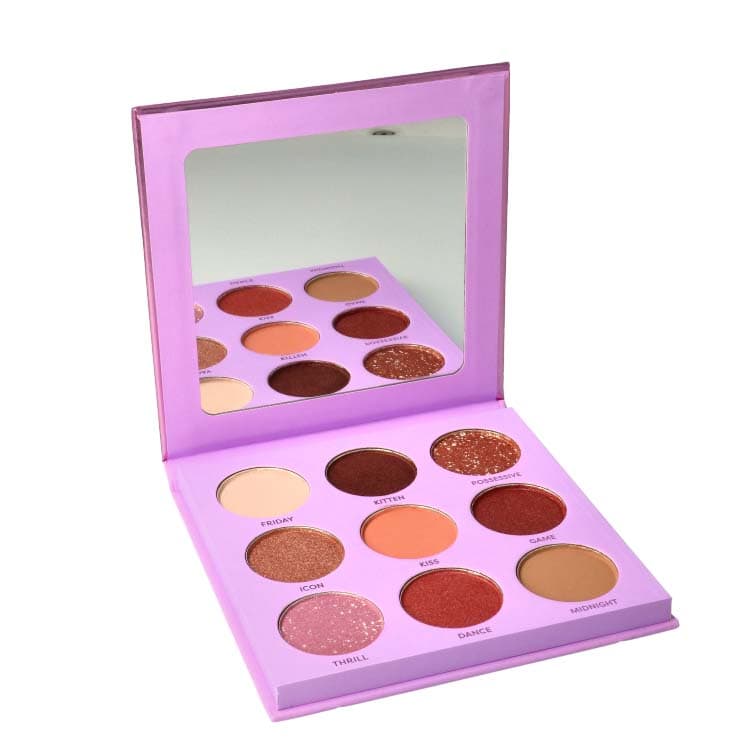 Euphoric Glam - Sparkle 9 Shade Palette met 9 glanzende en matte oogschaduwkleuren in een lila verpakking.