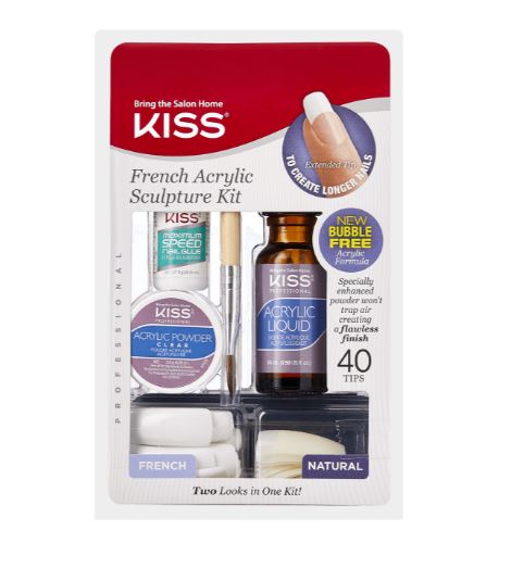 French Acrylic Kit van Kiss met poeder, vloeistof en applicator voor het creëren van mooie nagels.