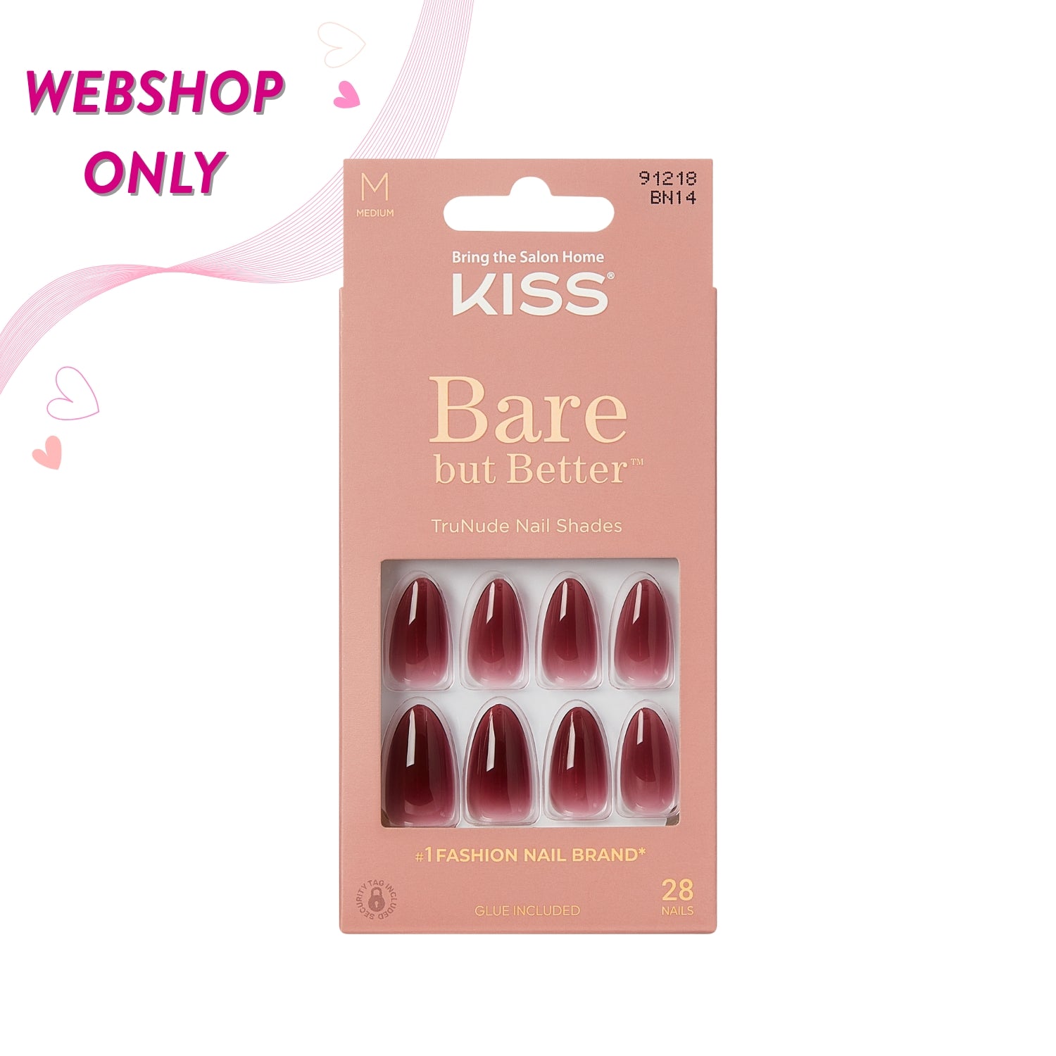 Bare But Better Nails - Chemistry in een roze verpakking met 28 nagels in een elegante bordeauxrode tint.