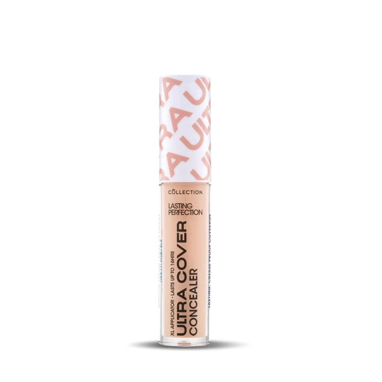 Ultra Cover Concealer in een slanke, transparante tube met een lichte beige tint voor een perfecte dekking.