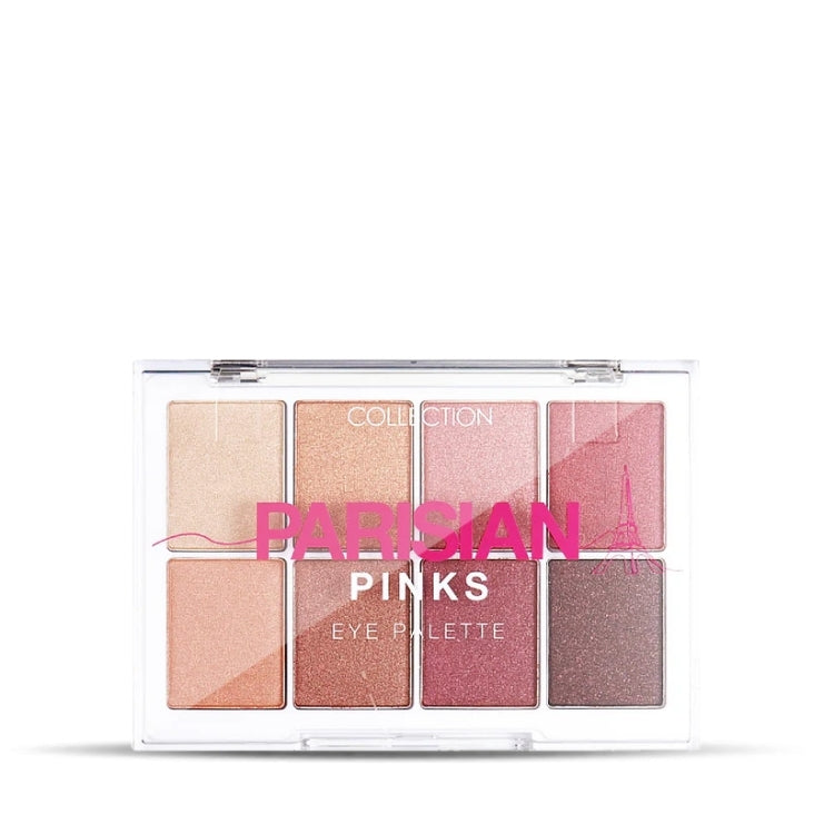 Eye Palette - Parisian Pinks met acht zachte roze tinten in een transparante verpakking. Perfect voor een frisse look.