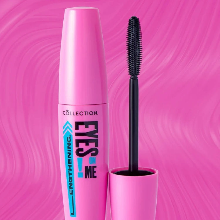 Eyes on Me - Lengthening Mascara in een opvallende roze verpakking met een zwarte borstel voor langere wimpers.