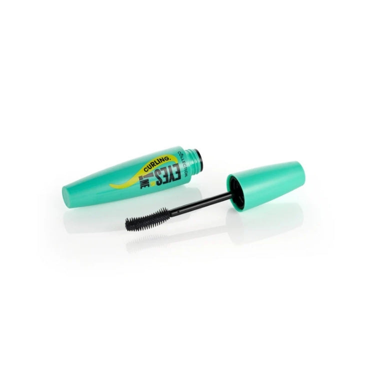 Eyes On Me - Curling Mascara Black in een turquoise verpakking met een zwarte borstel voor volumineuze wimpers.