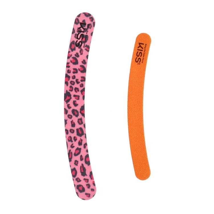 Bananenvijl van Kiss in roze met een panterprint en een oranje vijl, ideaal voor het verzorgen van nagels.