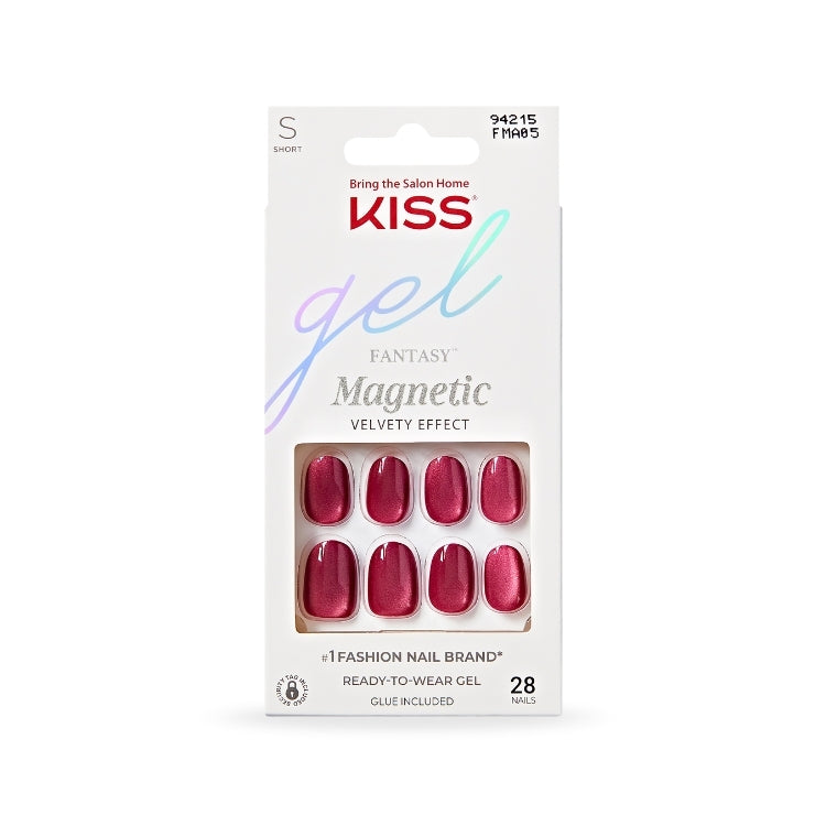 Gel Fantasy Magnetic Nails - Set Us Free in dieprood met velours effect, verpakt in een stijlvolle doos van Kiss.