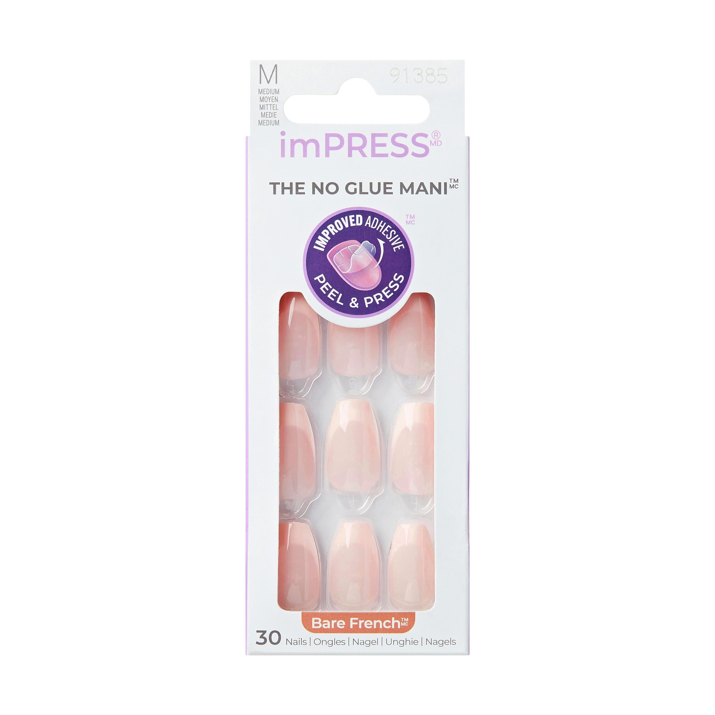 imPRESS Nails - Genuine in Bare French, lichtroze nagels in handige verpakking met 30 nagels voor een snelle manicure.