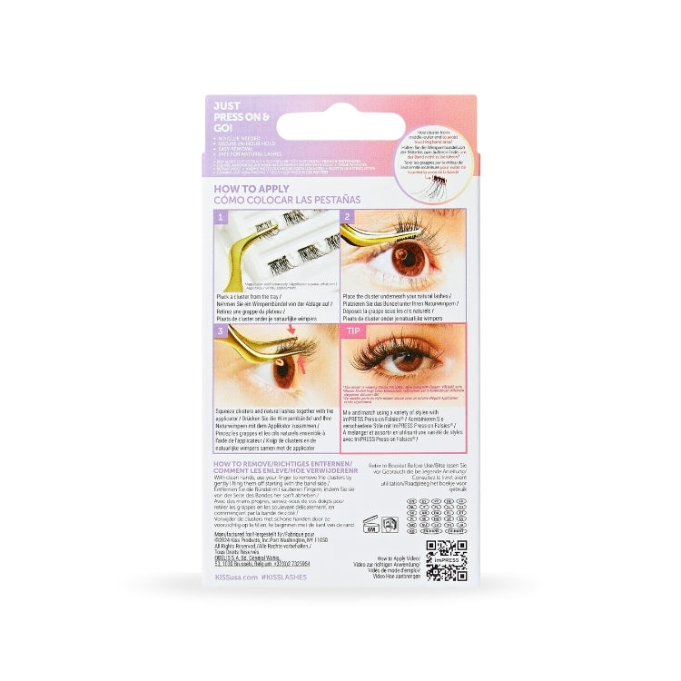imPRESS Press-On Falsies 14mm-16mm | Edgy Wispy, verpakking met instructies voor het aanbrengen van wimpers.