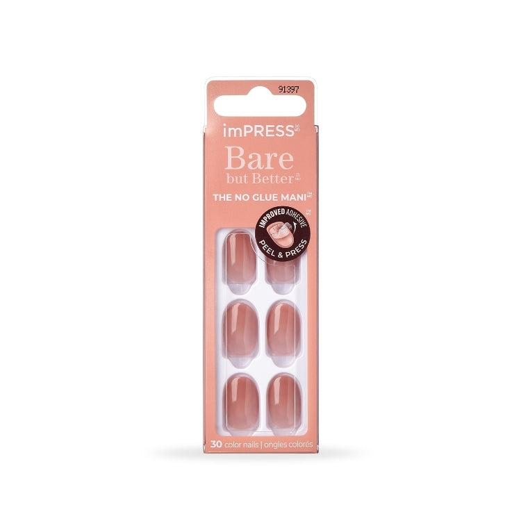 imPRESS Color Bare But Better SO - Charmer, set van 30 nude nagels in een handige verpakking zonder lijm.