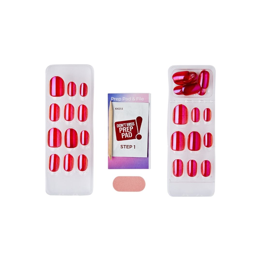 imPRESS Color FX - Floating met felrode nagels in verschillende vormen en een prep pad voor eenvoudige applicatie.