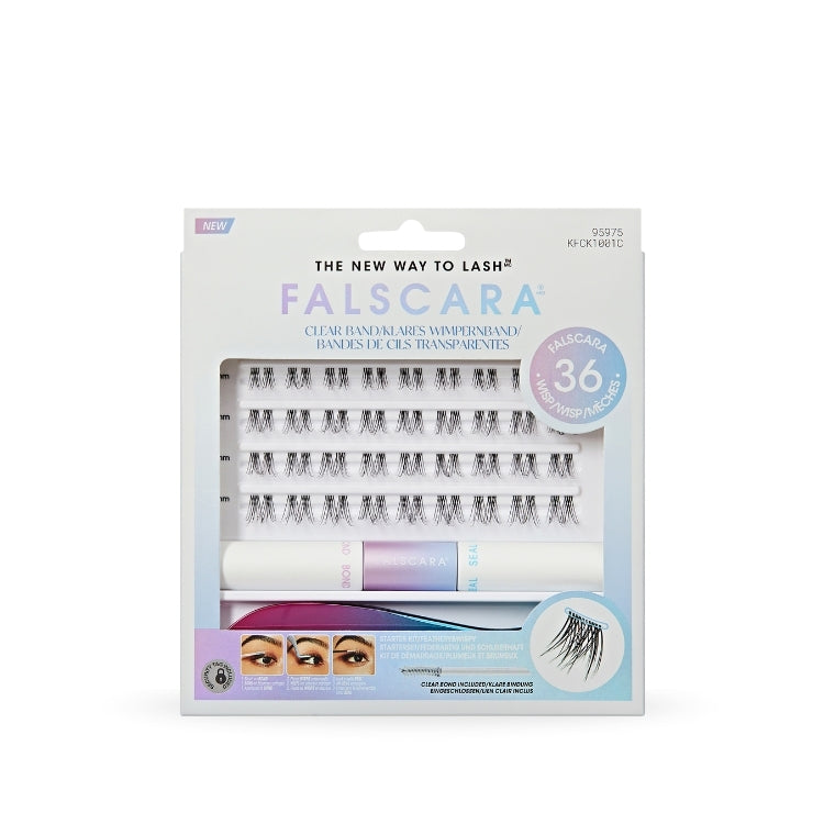 Falscara Starter Kit 8mm-12mm | Clear Band met valse wimpers, een applicator en een transparante verpakking.