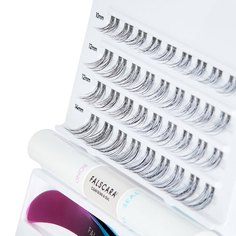 Falscara Starter Kit 8mm-12mm | Clear Band met verschillende wimpers in een handige verpakking en applicator.