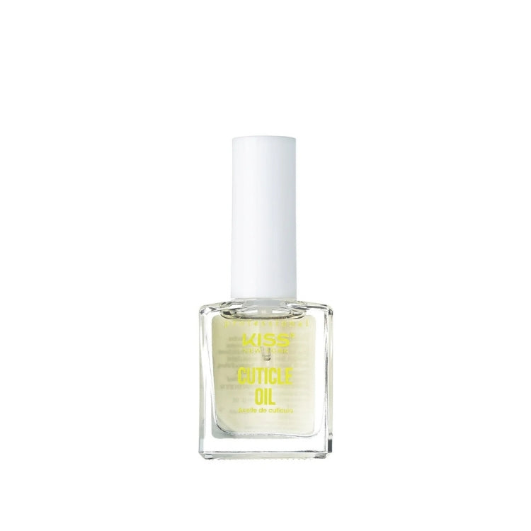 KISS Cuticle Oil in een transparante fles met witte dop, ideaal voor verzorgde nagelriemen.