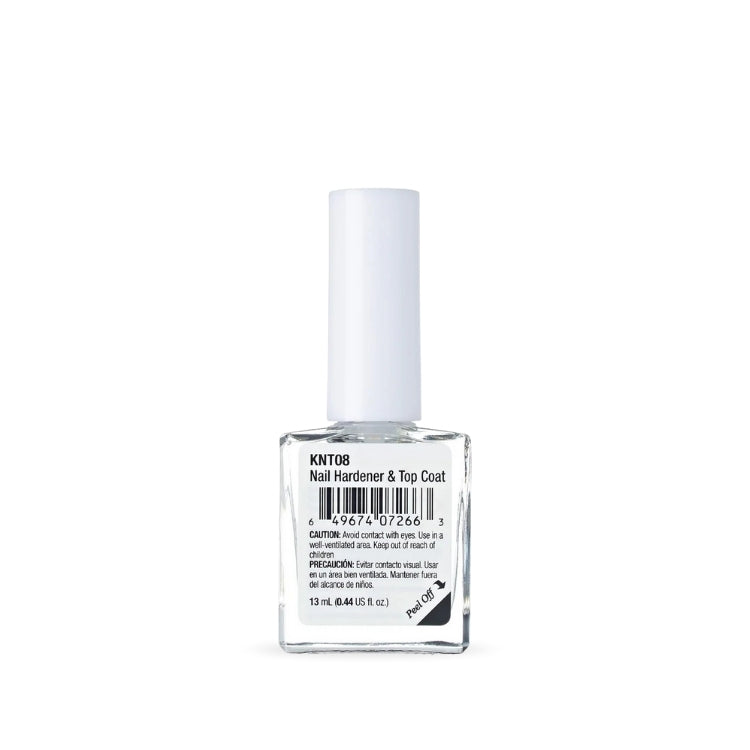 KISS Nail Hardener & Top Coat in een transparante fles met witte dop voor sterke en glanzende nagels.