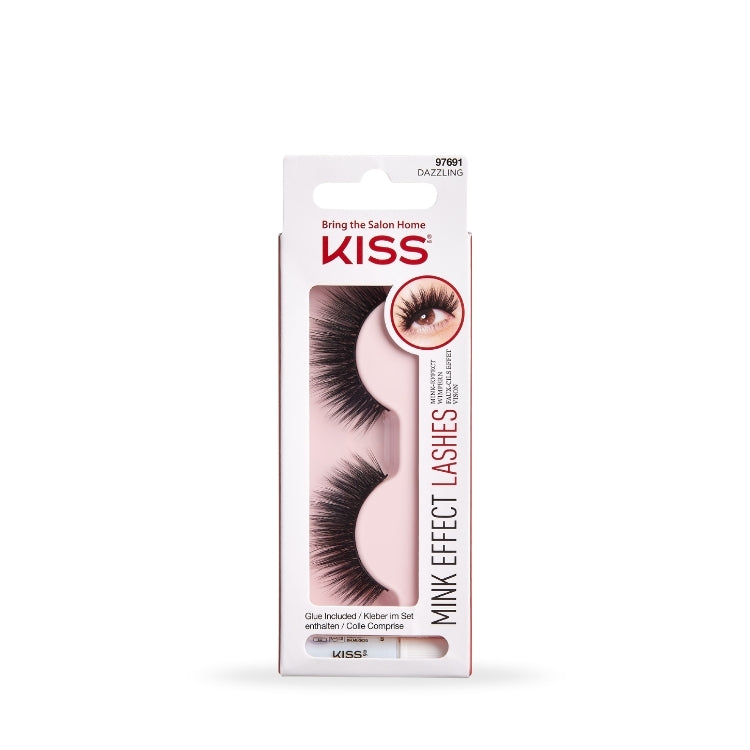 Kunstwimper Mink - Dazzling, zwarte, volle wimpers in een elegante verpakking met roze accenten.