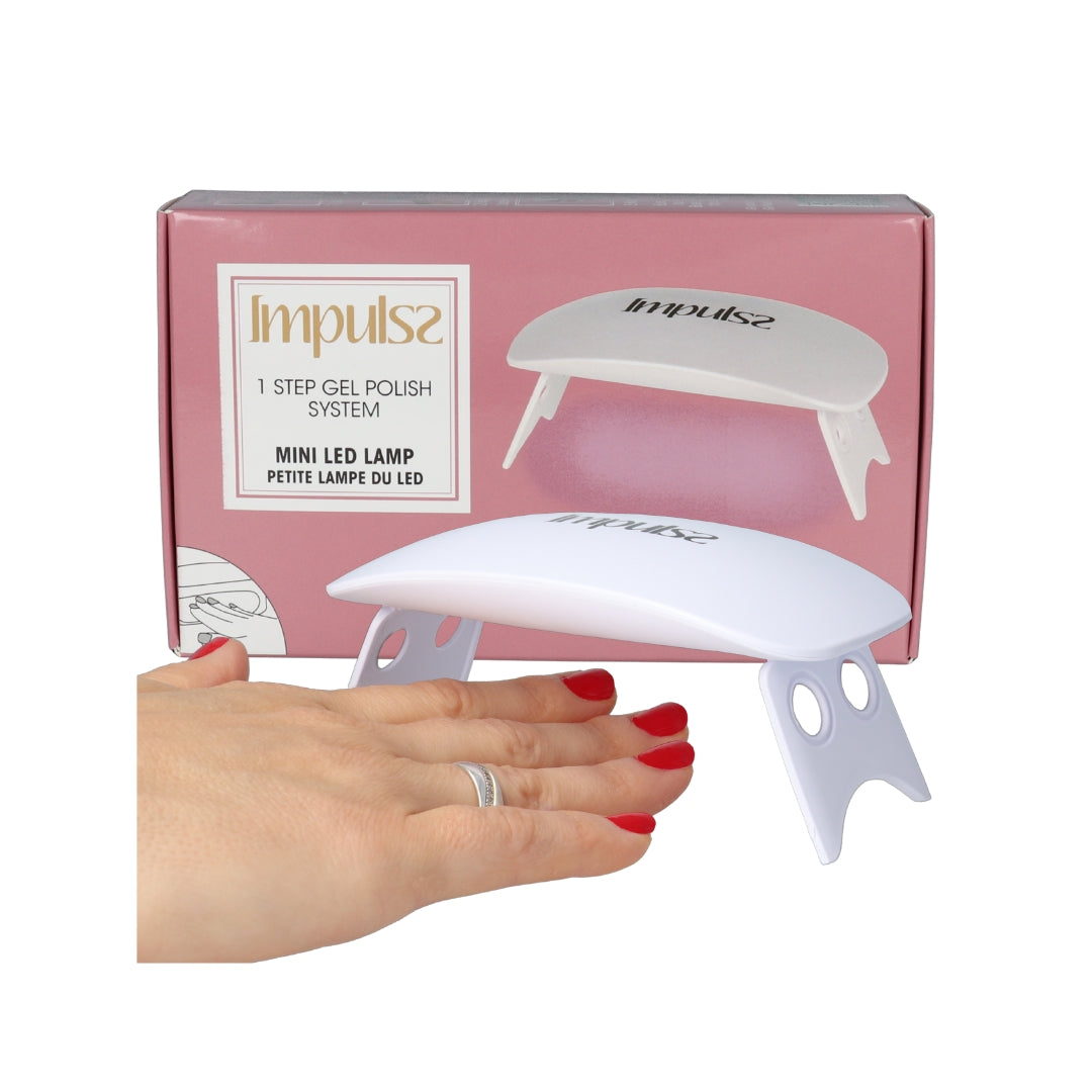 Color Gel Led Light MINI van Impulss, witte mini LED-lamp met verpakking, ideaal voor het uitharden van nagellak.