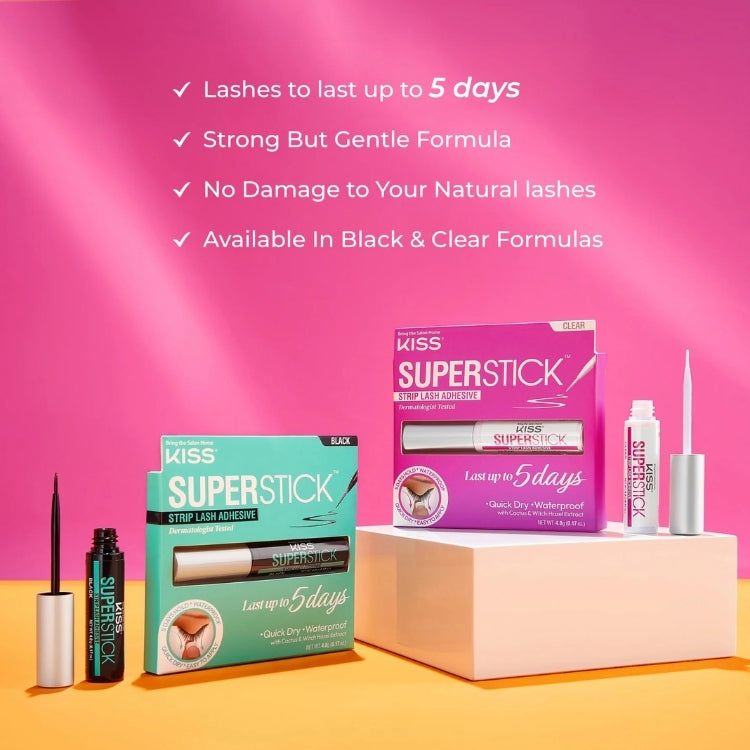 Superstick Strip Lash Adhesive | Clear in een heldere verpakking met een applicator voor langdurige wimperbevestiging.