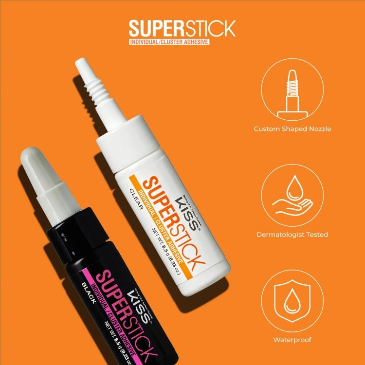 Superstick Cluster Lash Adhesive | Clear in witte verpakking met een handige applicator voor nauwkeurige aanbrenging.