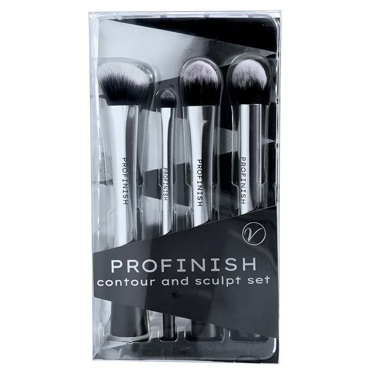 Sculpt & Contour Cosmetic Brushes van Profinish, vier stijlvolle make-upkwasten in een doorzichtige verpakking.