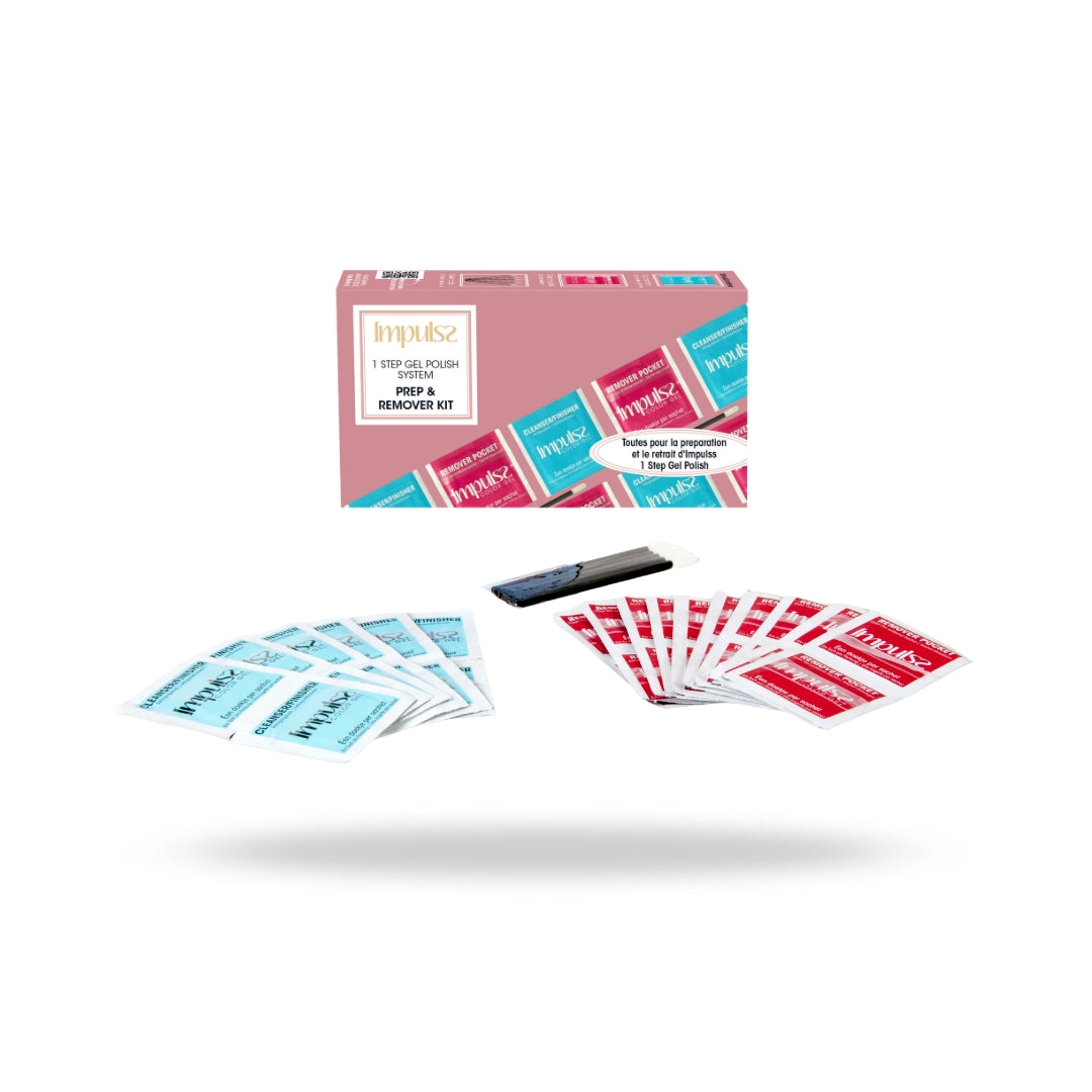 Color Gel Prep En Remover Kit van Impulss met verschillende sachets voor voorbereiding en verwijdering van gel.