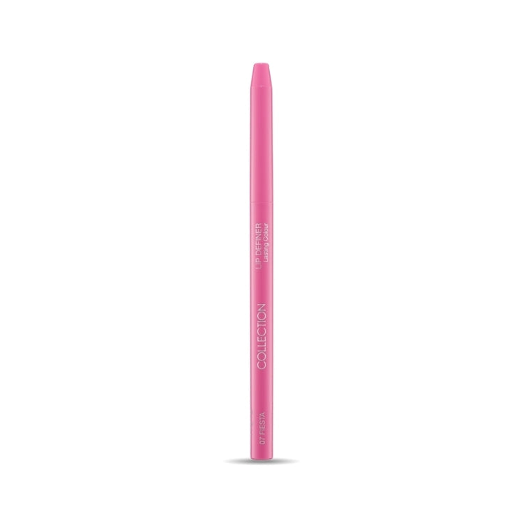 Lip Definer in felle roze kleur, slanke potloodvorm, verpakt in een minimalistische stijl van het merk Collection.