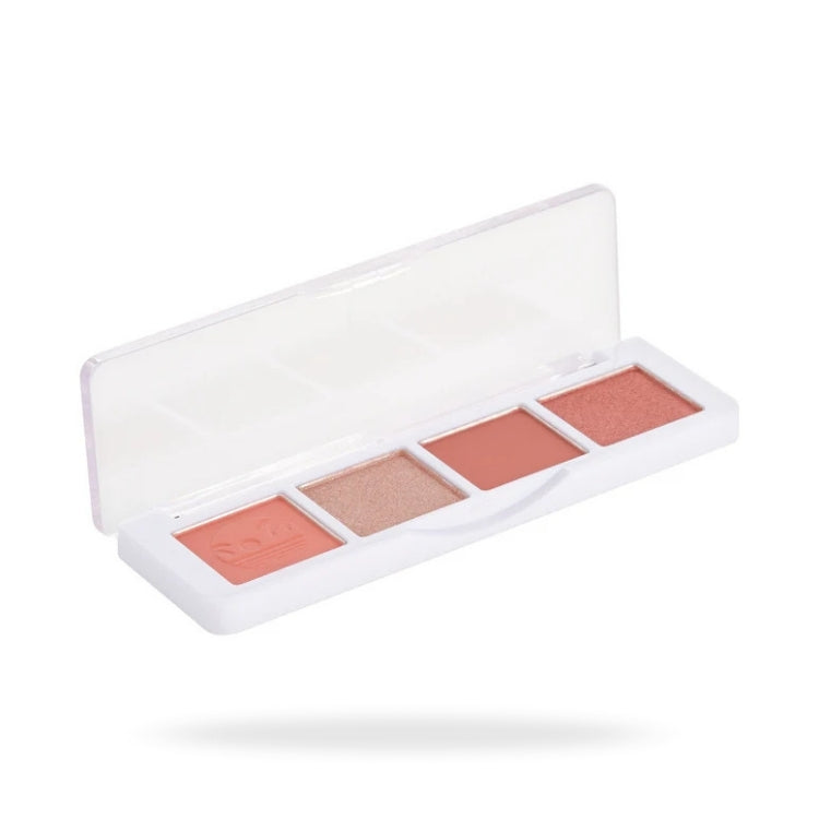 Mini Eyeshadow Palette Miami Beach met vier warme tinten in een stijlvolle, doorzichtige verpakking.