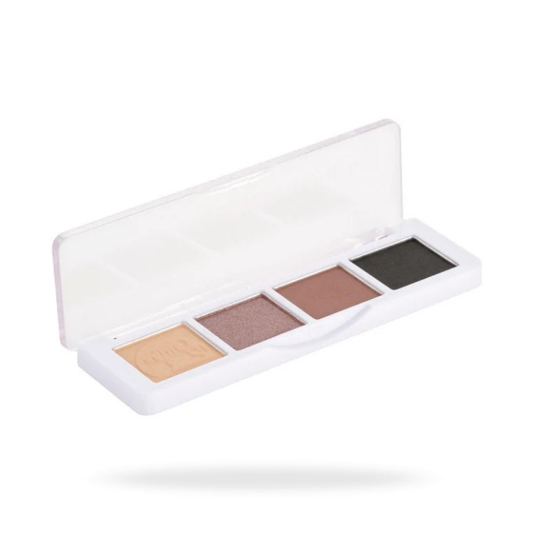 Mini Eyeshadow Palette Norway Nightfall met vier tinten: een lichte, een glanzende en twee matte kleuren in een witte verp...