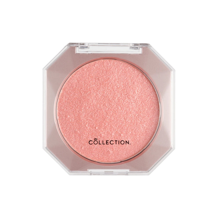 Diamond Shine Highlighter in een octagonale verpakking, met een glanzende perzikkleurige poedertextuur.