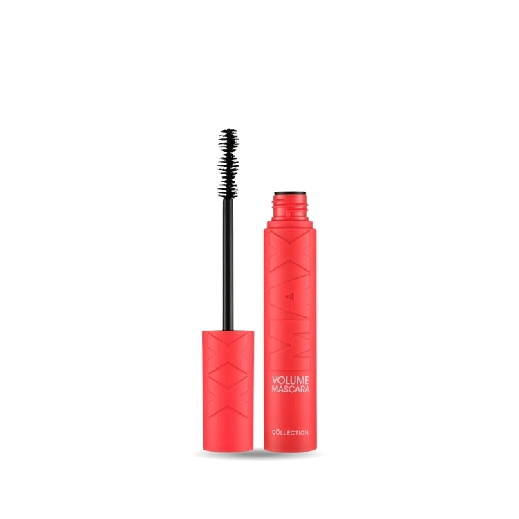 MaXXX Volume Mascara in een opvallende rode verpakking met een zwarte borstel voor maximaal volume.