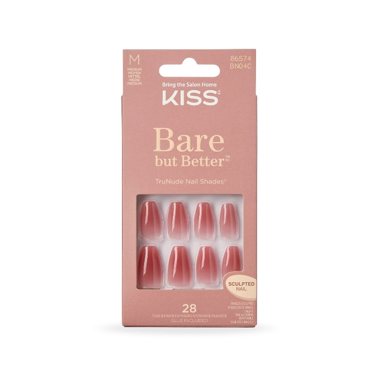 Bare But Better Nails - Nude Nude, set van 28 sculpted nagels in een zachte nude tint, verpakt in een elegante doos.