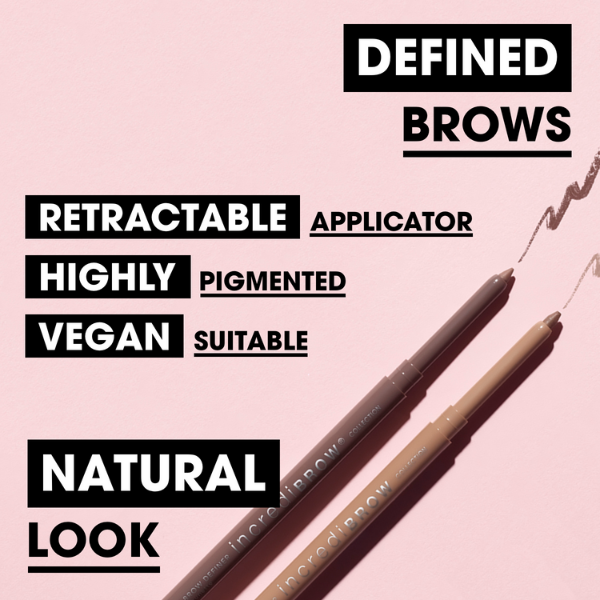 Incredibrow Eyebrow Definer - Blonde, een vegan wenkbrauwpotlood in een slanke verpakking met een retractable applicator.