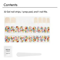 Dashing Diva - Gloss Strips - Wallflower Frenzy met kleurrijke bloemenprint, 32 gel nagelstrips en accessoires.