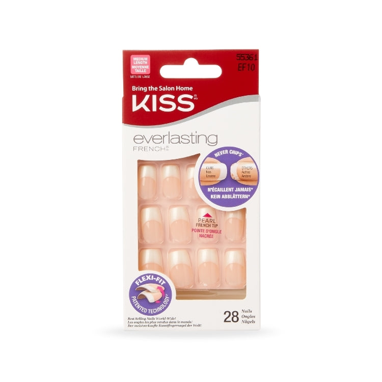 Everlasting French Nail Kit Wedding Gown van Kiss, met 28 nagels in een natuurlijke, lichtroze tint in verpakking.