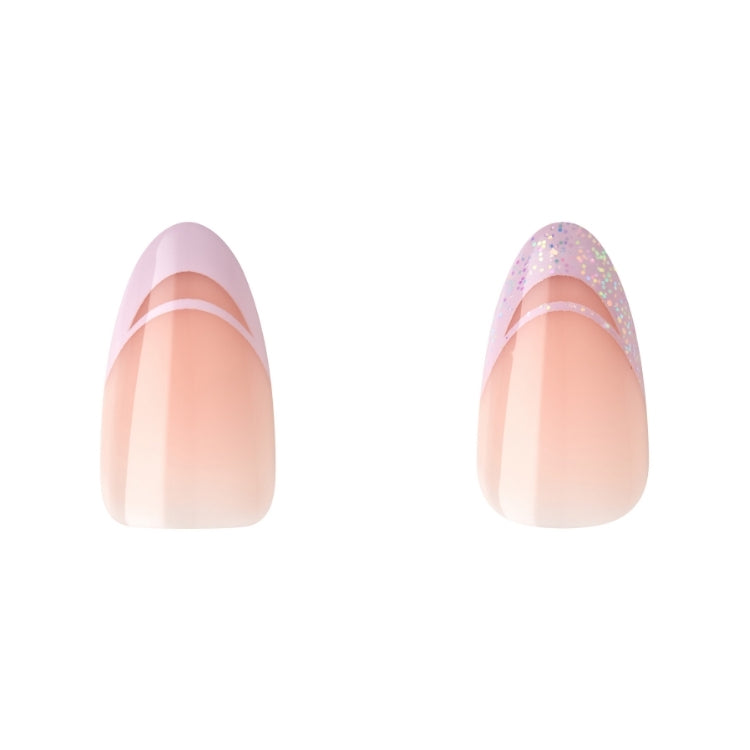 Voguish Fantasy – Rainy Night, set van kunstnagels in nude met paarse en glinsterende accenten.