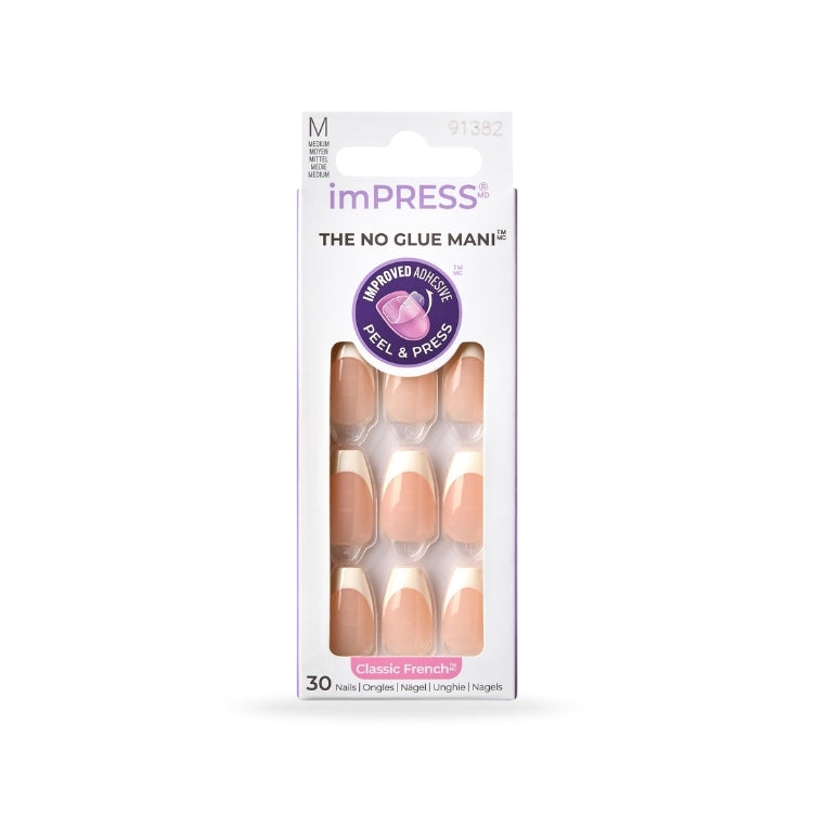 imPRESS Nails - Ideal, set van 30 kunstnagels in een klassieke Franse manicure stijl, verpakt in een handige doos.