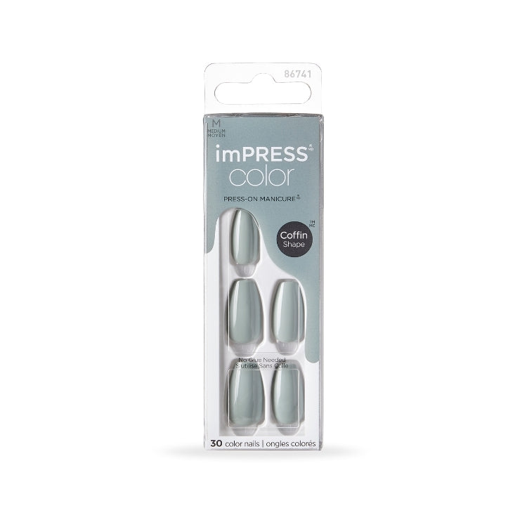 imPRESS Color Coffin - Going Green, groene nagels in coffin-vorm, verpakt in een doorzichtige doos.