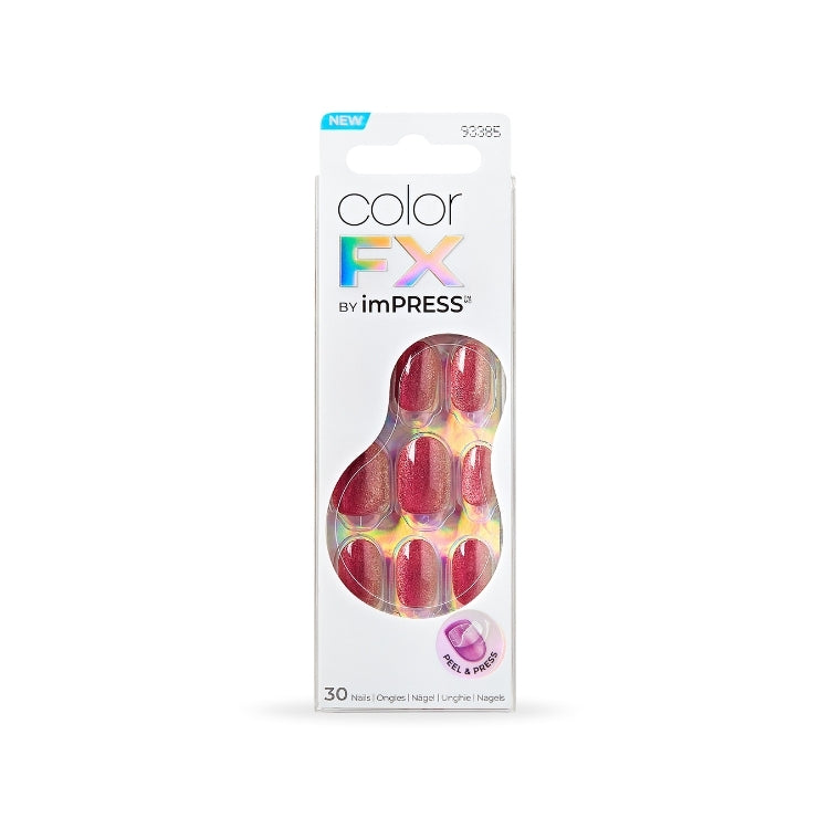 imPRESS Color FX - Walk Out, nagels in een glanzende rode kleur, verpakt in een doorzichtige doos met 30 stuks.