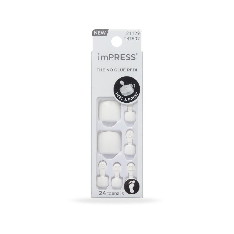 imPRESS Toenails - Angel Vibes, witte kunstnagels in verpakking met 24 nagels, ideaal voor een snelle manicure.