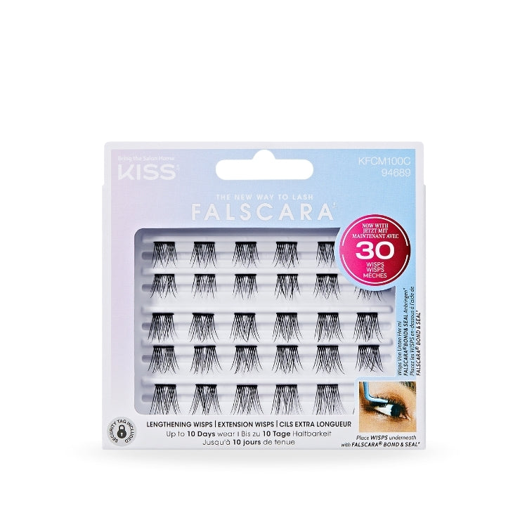 Falscara - Multipack Lengthening Wisps 01 | 30 Wisps in een transparante verpakking met zwarte wimpers voor extra lengte.