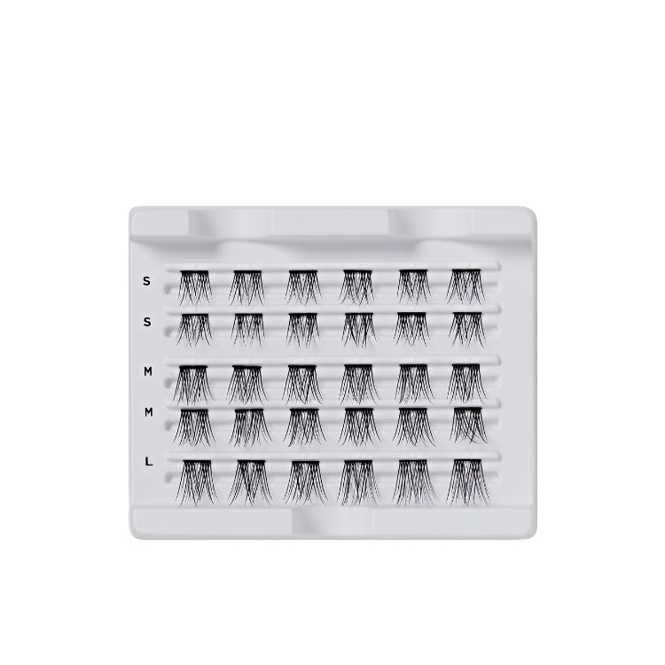 Falscara - Multipack Lengthening Wisps 01 | 30 Wisps, zwarte wimpers in een witte verpakking met verschillende lengtes.