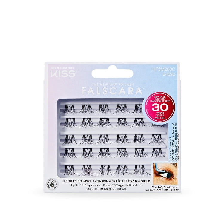 Falscara - Multipack Lengthening Wisps 02 | 30 Wisps in een transparante verpakking met zwarte wimpers voor extra lengte.