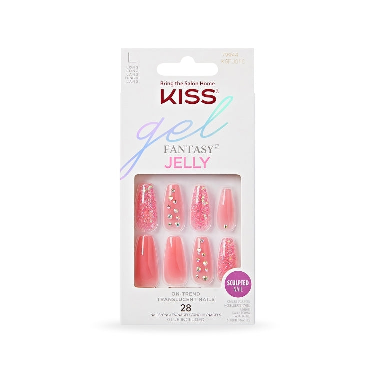 Jelly Fantasy Nails - Be Jelly in roze tinten, met glitters en decoratieve elementen, verpakt in een stijlvolle doos.