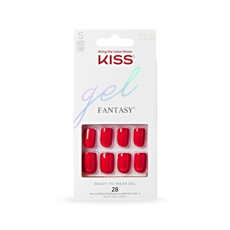Gel Fantasy Nails - Whatever in felrood, verpakking met 28 kant-en-klare gelnagels voor een salonlook thuis.