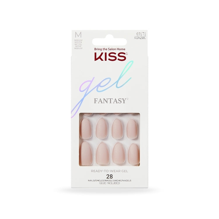 Gel Fantasy Nails - Wait N See in een lichte nude kleur, verpakt in een stijlvolle doos met 28 kant-en-klare nagels.