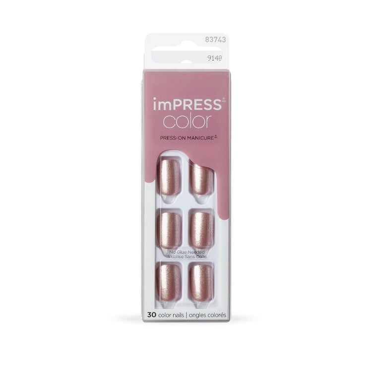 imPRESS Color - Paralyzed Pink, set van 30 druknagels in een glanzende rozenkleur, verpakt in een doorzichtige doos.